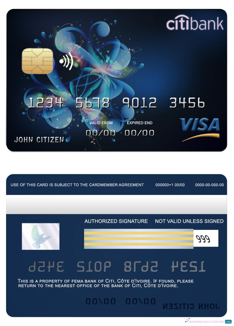 Download Côte d'Ivoire Citi bank visa card Photoshop template